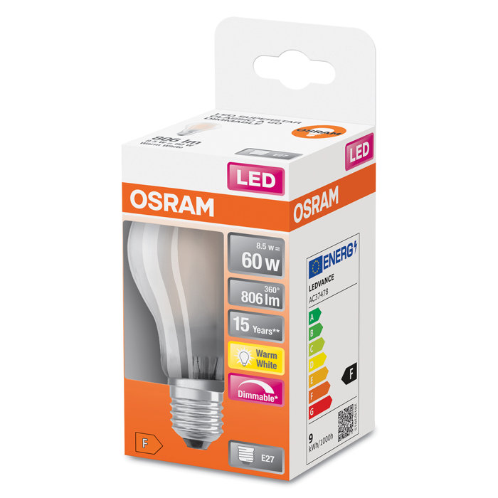 Osram LED Superstar Classic mat standardpære dæmpbar E27 7 W